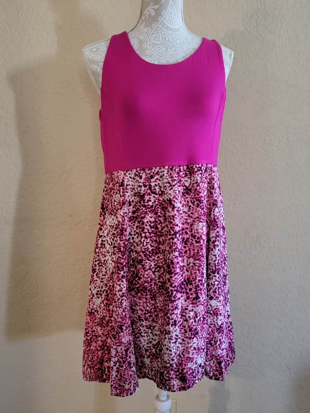 Apt. 9 Women's Magenta Tank Dress with Pink Animal-Print Skirt Sz Petite L